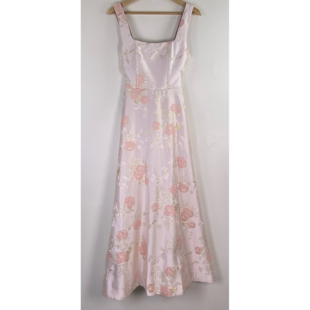 Petal and Pup Maxi Dress Women S Pink Floral Brocade Metallic Formal Prom Gown